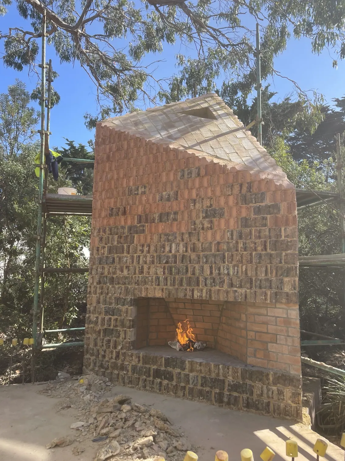 Outdoor brick fireplace