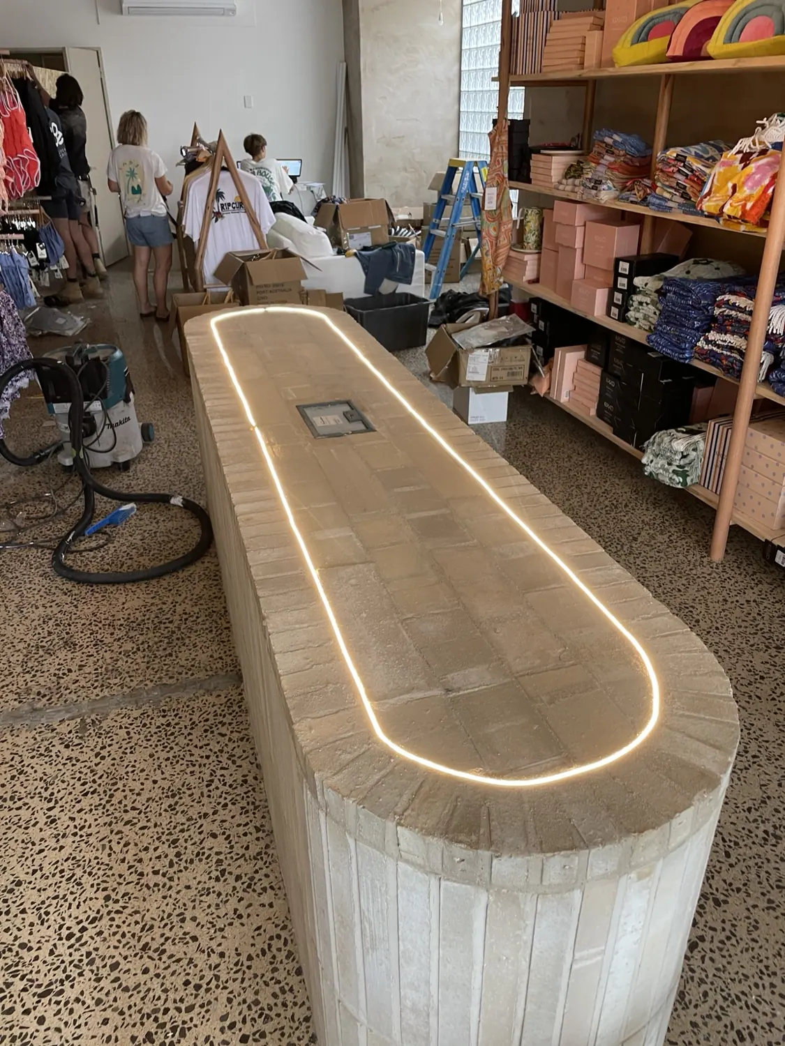 Curved brick retail counter